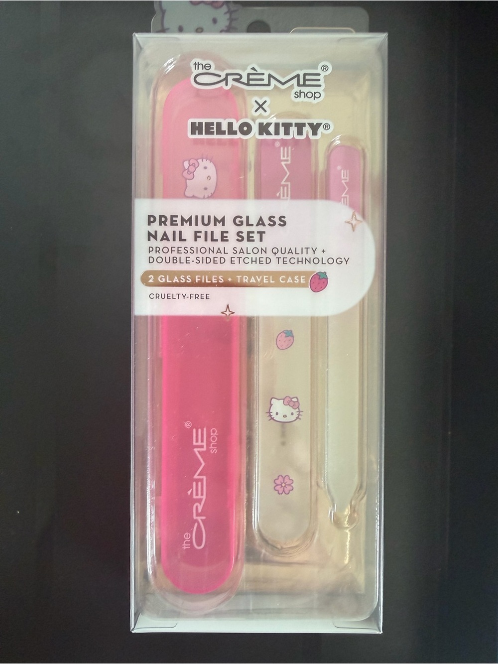 the CRÈME Shop x HELLO KITTY Pink Premium Glass Nail File Set - 3 Tools + Case